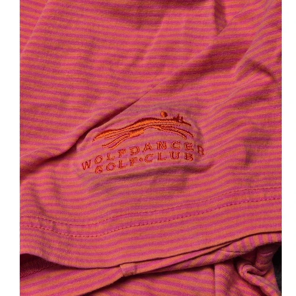 Fairway & Greene Signature Mens Pink Orange Striped Wolfdancer Golf Polo Shirt L